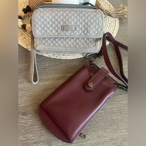 Vera Bradley Quilted Beige Wristlet & Target Burgundy Crossbody Set